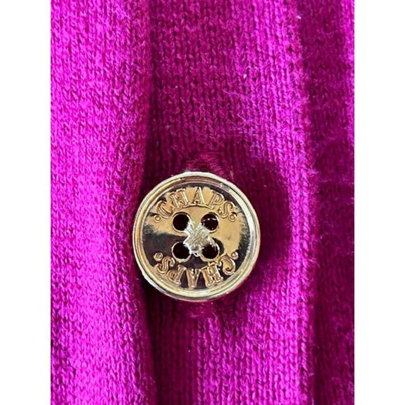 Chaps Hot Pink Ribbed Cardigan Sweater – Size M, Gold Crest Buttons - Picture 2 of 5